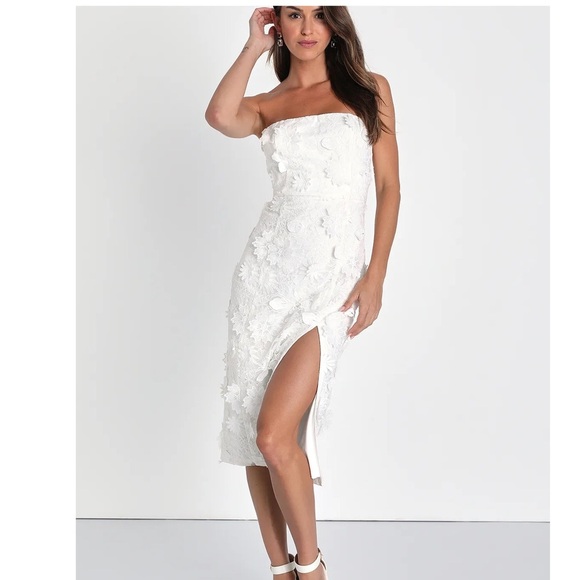 Lulus Elevated Sensation White 3D Floral Embroidered Midi Dress M - Picture 12 of 15
